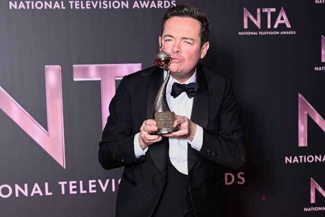 Stephen Mulhern collects the Best TV Presenter award on behalf of Ant & Dec, in the winners' room at the National Television Awards 2022 at OVO Arena Wembley on October 13, 2022 in London, England. (Photo by Gareth Cattermole/Getty Images)