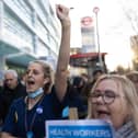 Nurses and supporters gather outside University College Hospital before marching to Downing Street after a day of strike action on December 20 2022 in London. (Photo by Dan Kitwood/Getty Images)