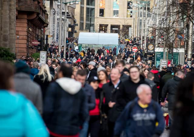 Glasgow's Buchanan Street busy with shoppers pre-lockdown. Unite has called for tracing and testing to be fully operational, with PPE available and social distancing procedures to be  followed before there are moves to re-open the economy.