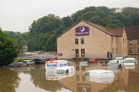 Flooding at Cadgers Brae Brewer's Fayre in Falkirk after last night's thunderstorm. Photo: Scott Louden