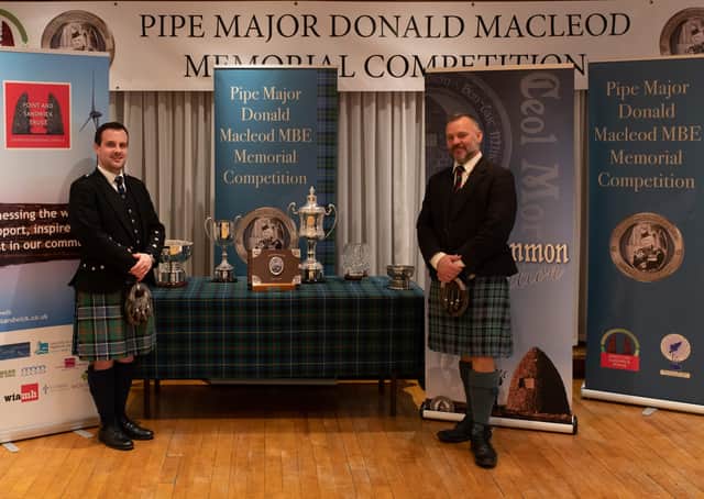Finlay Johnston (left), overall winner of the 2019 P/M Donald Macleod MBE Memorial Piping Competition, with second overall, Stuart Liddell. (Picture by Derek MacKinnon)