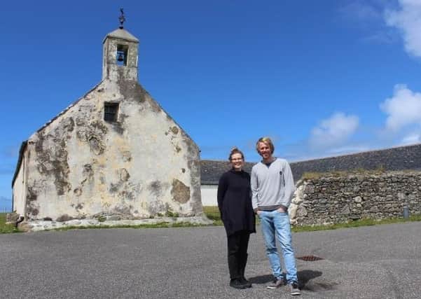 Kate MacDonald and Jonny Ingledew outside Nunton Steadings, Benbecula, which will be transformed into a distillery to create a new dram for the Islands, as well as becoming a community hub and visitor centre.