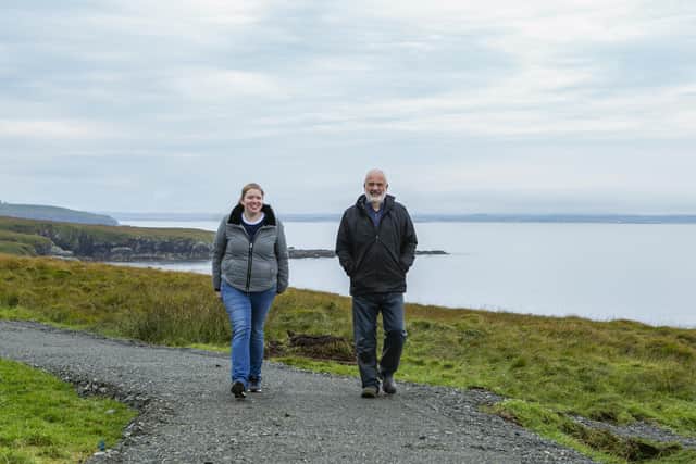 Iain MacSween, of Shulishader and Newlands Grazings Committee, and Erica Geddes, of Third Sector Hebrides, trying out the new coastal path at Shulishader. (Photo: Sandie Maciver of SandiePhotos)
