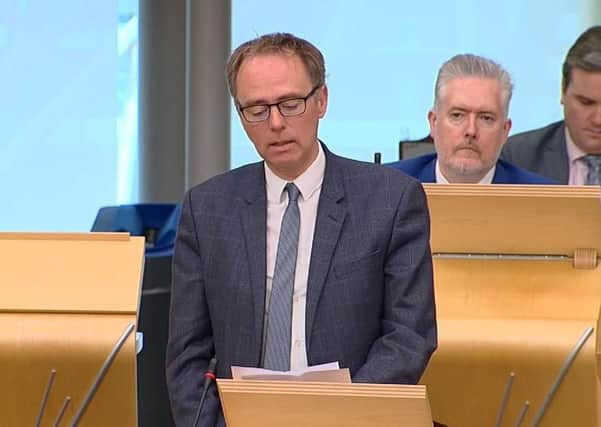 Islands MSP Alasdair Allan speaking at Holyrood today during First Minister's Questions.