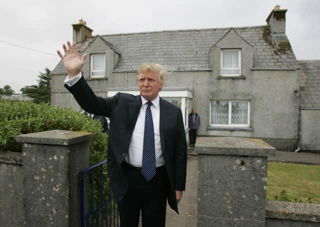 US President  Donald Trump at the house in Tong, on the Isle of Lewis, where his mother was brought up before she emigrated to the United States.