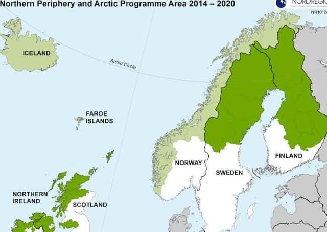 Areas included in the EU's Northern Periphery and Arctic Progamme