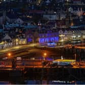 Stornoway Town hall lit up Blue for Burns Day 2021 - Scott Davidson