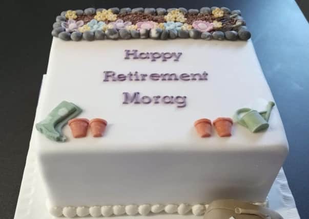 Morag was presented with a cake and gifts on her final day last week.