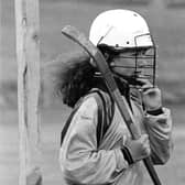 A female Lewis shinty player pictured in the 1990s