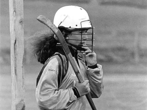 A female Lewis shinty player pictured in the 1990s