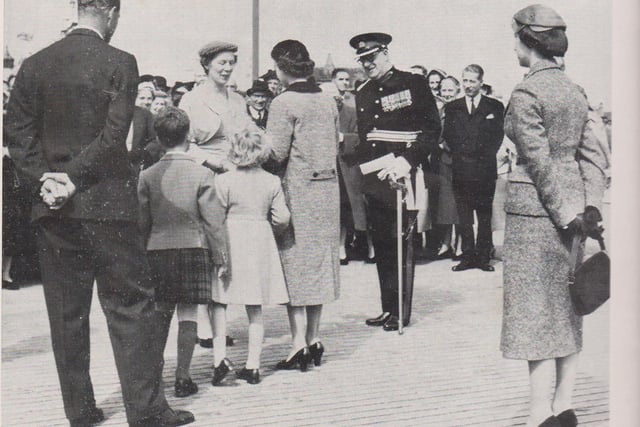 Baillie Ann Urquhart welcomes the royal family to Stornoway during the 1956 tour of the Hebrides (SHS)