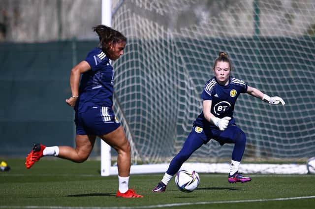 Rachael in action at the Scotland camp with Abi Harrison