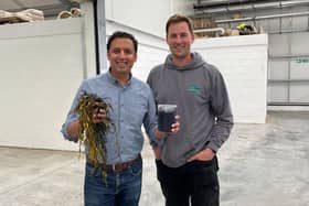 Anas Sarwar at the Hebridean Seaweed factory at Arnish, with plant manager Ali Gillies