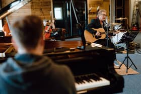 Norman at work on the new album in Wee Studio with Willie Campbell and Keith Morrison.