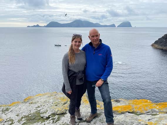 Murray and daughter Kate on Boreray during filming of "Mermaid Tales, St Kilda special" for BBC ALBA.