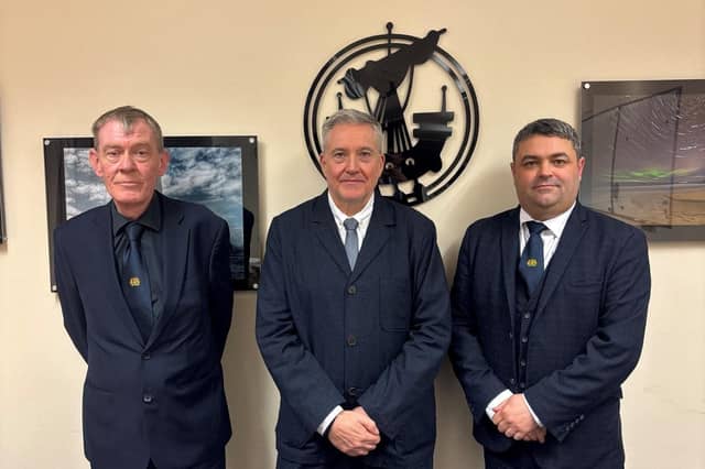 Comhairle convener Kenny Macleod and Leader Paul Steele flank the new CEO Martin Joyce. But behind the scenes a wider row was brewing.