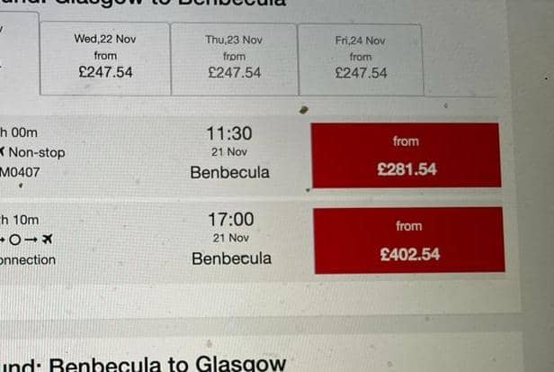 The prices quoted on Loganair website for Benbecula to Glasgow flights.