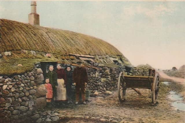 A typical Lewis blackhouse by David Turpie. The island was suffering from large-scale unemploymemt.