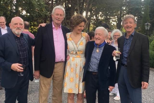 Alyth and The Chieftains, with Paddy to her immediate left, after the founding member had received the Order of Civil Merit from King Philip VI of Spain in recognition of his outstanding contribution to Celtic music worldwide.'
