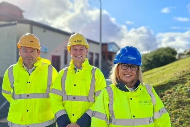Lisa Kelly with Angus Morrison, site manager, and James Macarthur, production manager