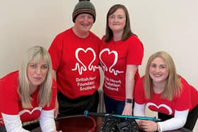 British Heart Foundation Lewis and Harris Fundraising Group members Janice Ann Anderson (far left ) and Laura Campbell (far right), with Murdo and daughter Karen.
