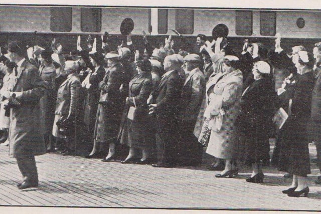 The crowds wave off the royal visitors at the end of the 1956 visit as the ‘Britannia’ prepares to leave Stornoway’s Number One pier. (SHS)