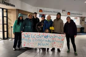 Welcome home party: Valerie's extended family meet her at the Stornoway ferry terminal.