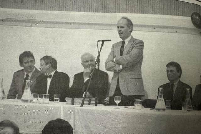 The hand-over: Norman Macdonald, the late Sandy Mackenzie, the late Donald Mackay (convener), James Gilchrist, Brian Wilson