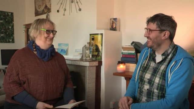 Two of An Taigh Ceilidh founders, Tearloch Wilson and Maggie Smith, in conversation