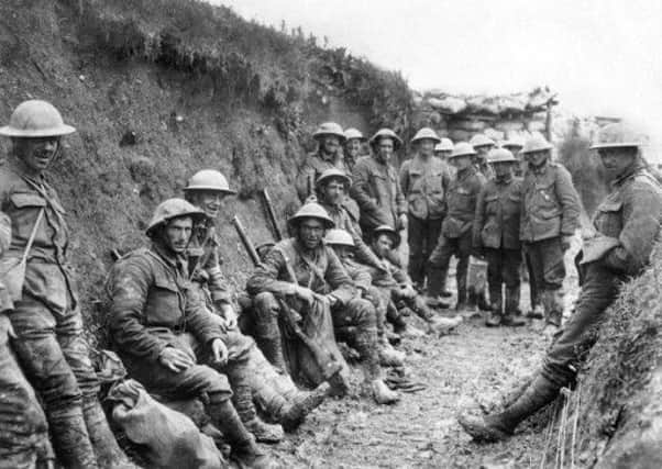 Soldiers wait to go over the top at the Battle of the Somme