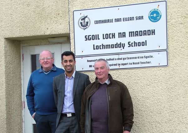 Humza Yousaf MSP, Scottish Government Minister for Transport and the Islands during his recent visit to Lochmaddy.  He met with the chair of An Torc, Philip Harding, and fellow director, Alastair MacLeod who briefed him on their plans.