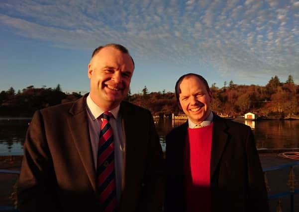 Donald Cameron MSP (right) and Alex MacLeod, Chief Executive of Stornoway Port Authority (left) talked about the plans for the Harbour during Mr Cameron's recent visit.