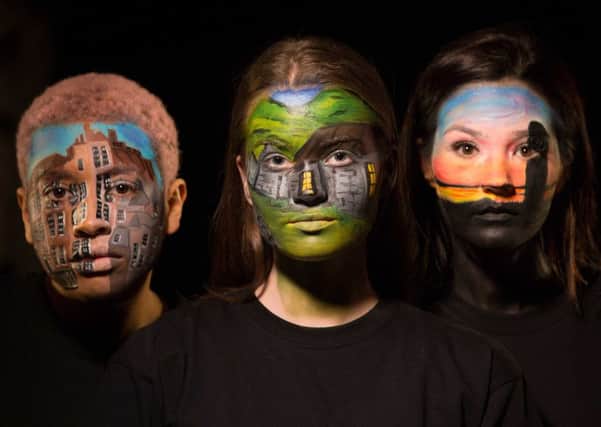 Models wearing face art depicting some of Scotland's world heritage sites. Picture by VisitScotland.