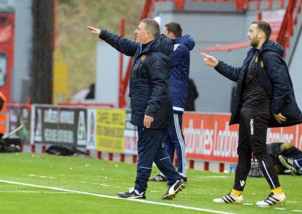 Mark McGhee and James McFadden don't look like being reunited with Louis Laing when the player's Notts County deal expires this month (Pic by Alan Watson)