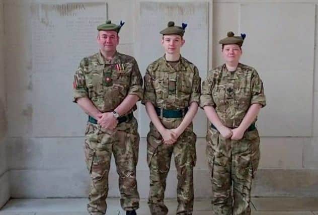 2Lt MacIver, Cpl Hunter and SSI Nicolson at the Arras Memorial in the Faubourg dAmiens British Cemetery.