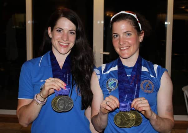 Golden girls Kirsty and Kerry Macphee show off their haul from the 2015 Island Games.