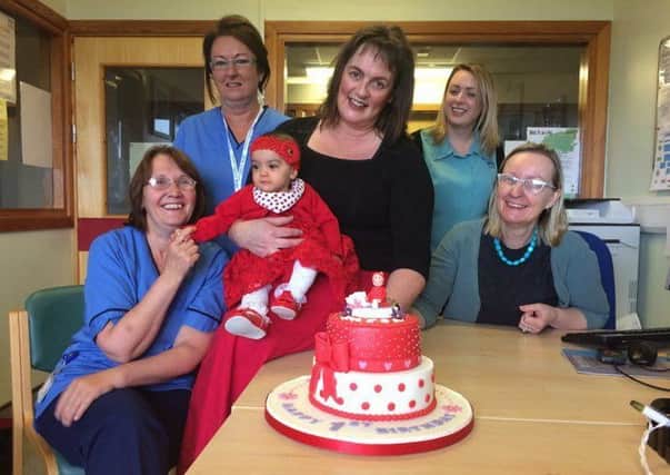 Little Hafsa celebrates her birthday with maternity staff at the Western Isles Hospital.