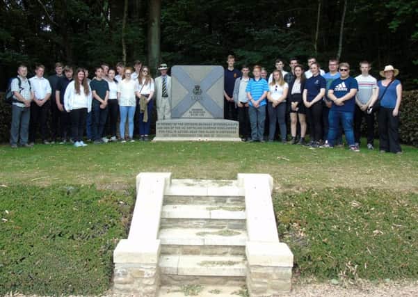 Cadets at the memorial to the Cameron Highlanders at High Wood.