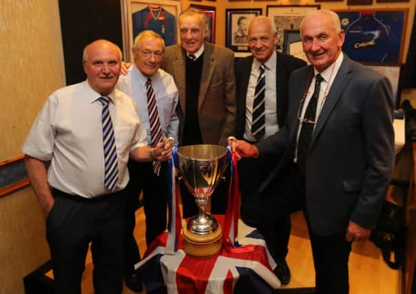 The four Barca Bears with fellow ex-Rangers legend Ronnie McKinnon during their visit to Stornoway.