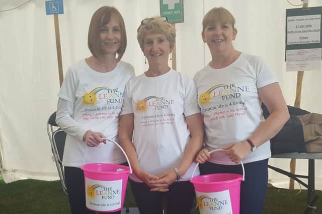 Collecting on behalf of the Leanne Fund are Chrisetta Mitchell, Zena Stewart and Nicola Libby at the Stramash marquee.