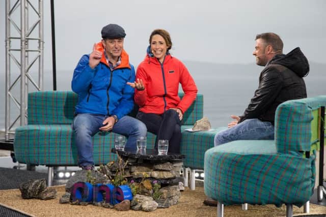 The presenters dealing with the fickle Hebridean 'summer'.
