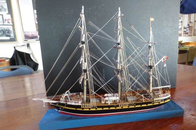 A model of the Annie Jane, which was a three masted wooden merchant ship.
