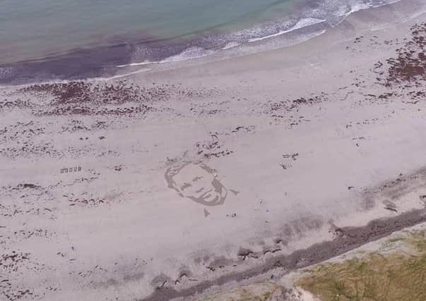The sand portrait of Berneray man, Deckhand Duncan MacKinnon.