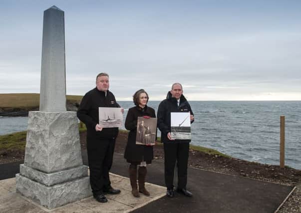 Descendants of the Iolaire tragedy launch the Centenary commemorations for the Iolaire at the memorial in Stornoway, which overlooks the site of the wreck. Pictured are Iain Maciver and Anne Frater with Western Isles Convener Norman A Macdonald.