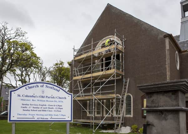 Work is moving ahead to restore the windows at St Columbas in Stornoway. Photos by Sandie Maciver of SandiePhotos