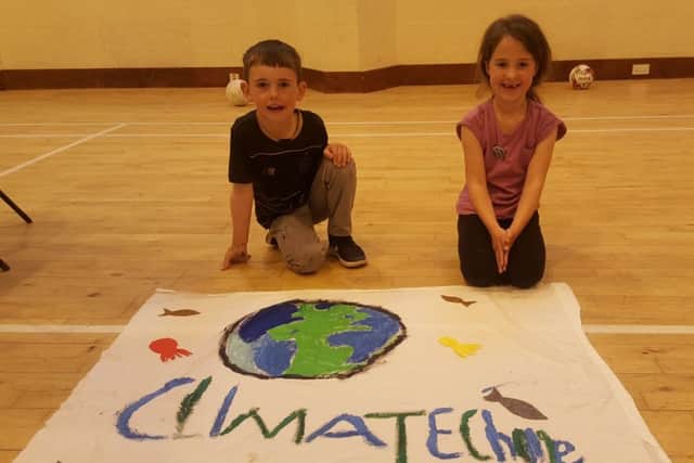 Daliburgh school pupils in South Uist went on strike earlier this year to raise awareness of climate change, this is just one of the art pieces they created to take on their strike march to raise awareness of the damage humans are doing to the planet.