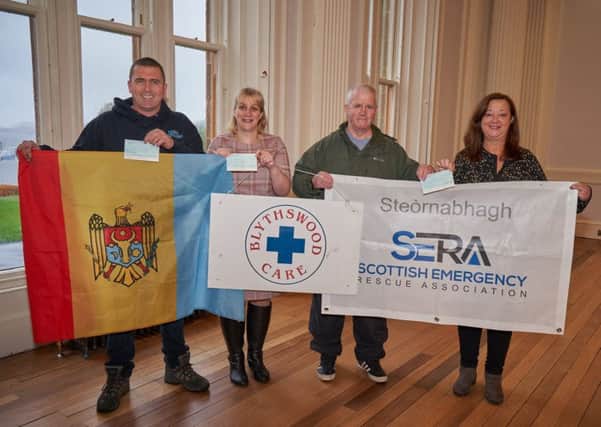 Ian Murray and Charlie Nicolson accepted the cheque on behalf of Moldova & SERA Projects.  Bethesdas cheque was collected by Natalie Keillor, Fundraiser, and Catherine Janice Gomez, Bethesda Shop Manager.