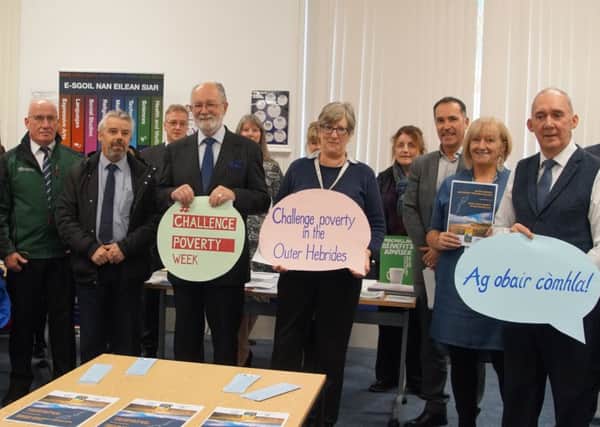Pictured is the Outer Hebrides Anti Poverty Strategy launch with representatives of the Comhairle, NHS Western Isles and the Third Sector who are partners in the plan.
