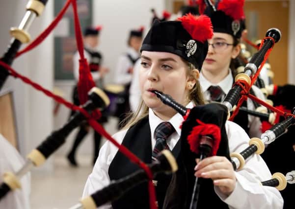 Eilidh MacLeod at Scottish Schools Pipe Band Championships 2017.