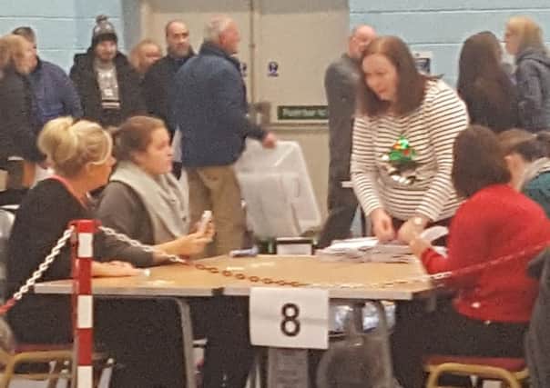 At the tables at last night's count.  News filtered through the hall early on in the process that the SNP were ahead in the race.
